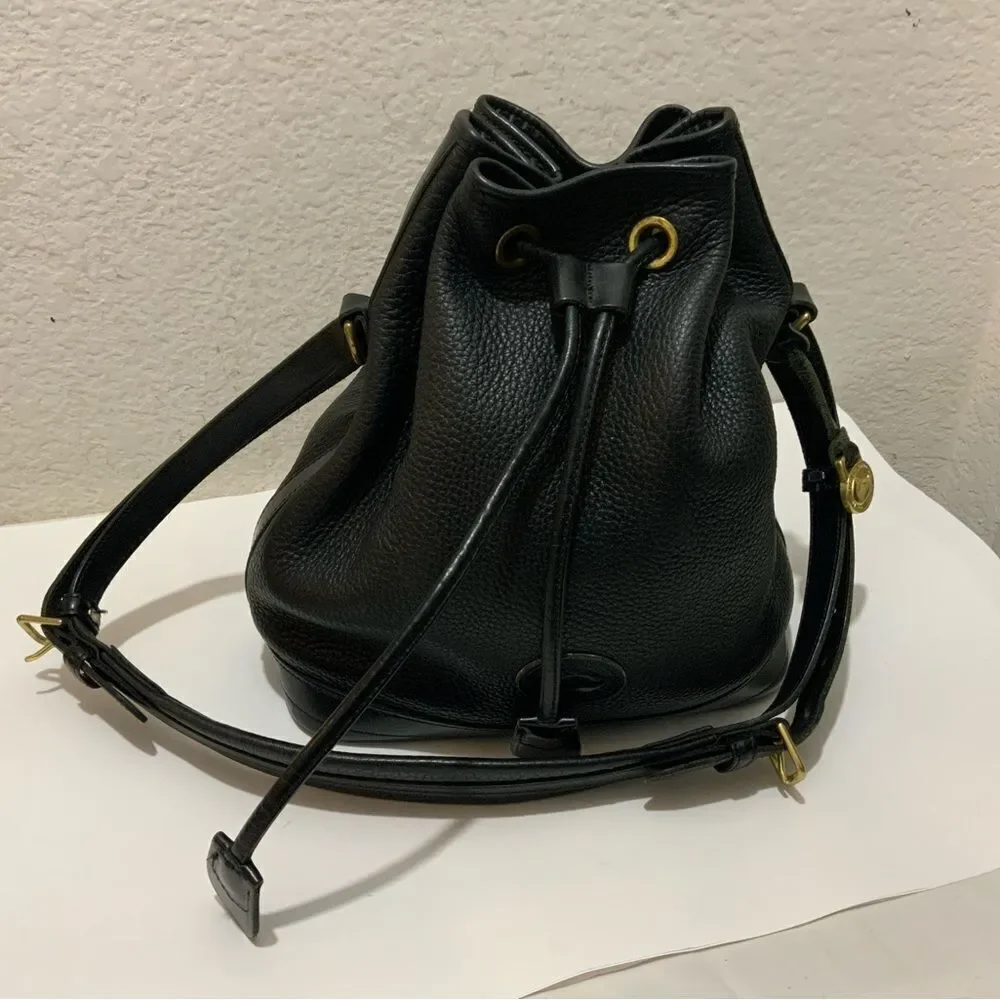 Vintage Dooney & Bourke AWL Pebbled Black Leather Drawstring Bucket Purse Bag